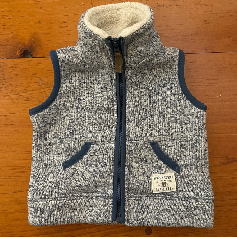 Carter’s Blue & White Sherpa Collar Warm Baby Vest Zipper Outerwear Unisex EUC